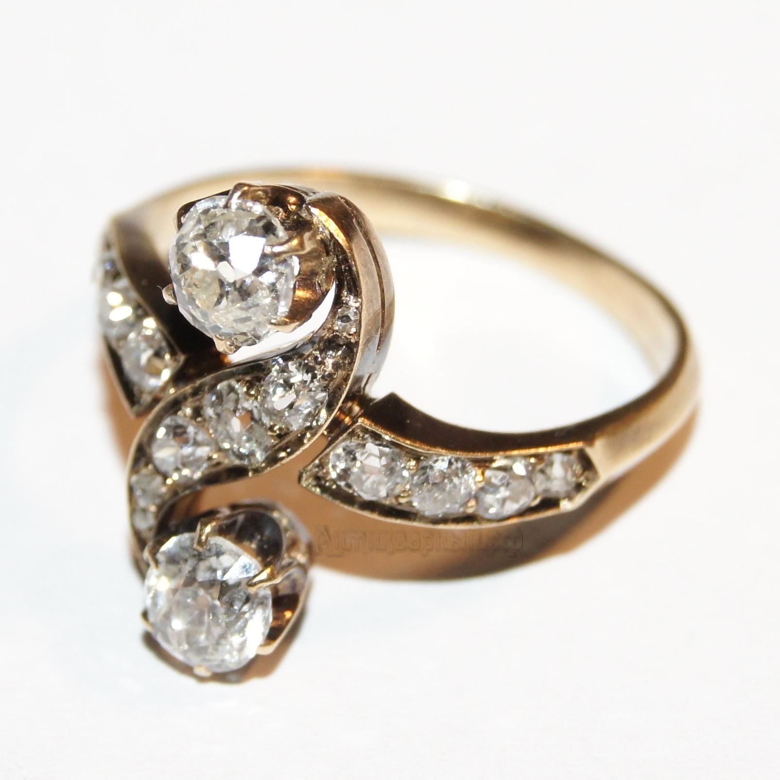 Старинное золотое кольцо с бриллиантами и алмазами